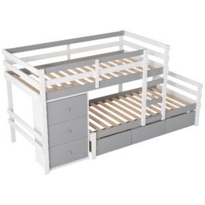 Harper & Bright Designs Twin Over Twin Bunk Bed with 6 Drawers, Solid Wood Bunk Beds with Ladder, Safety Rail for Kids, Boys and Girls, Teens, No Box Spring Needed (Natural)