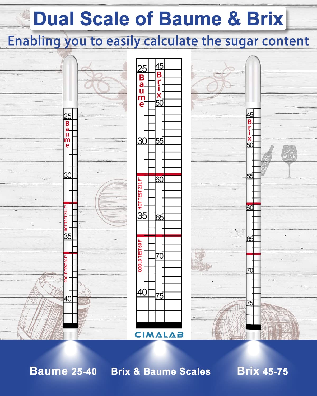 Cimalab Maple Syrup Hydrometer, Accurate Hydrometer for Maple Syrup Making, Hydrometer Maple Syrup Supplies with Brix & Baume Scales, Syrup Hydrometer for Measure Sugar Content in The Syrup Sap