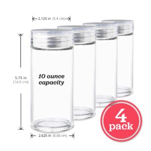 Glass Water Bottles - 4 Pack Wide Mouth Juice Bottles with Clear Lids for Juicing, Smoothies, Fruit Water, Teas, Beverage Storage (10 oz)