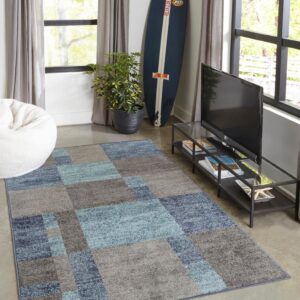 Rugs.com Equinox Collection Rug – 5' 3 x 8' Blue Gray Low Rug Perfect for Bedrooms, Dining Rooms, Living Rooms