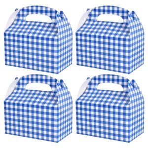 blue and white gingham treat boxes 24 pieces candy gable boxes goodies boxes cardboard present boxes with handles for birthday party family dinner picnic barbecue father's day party