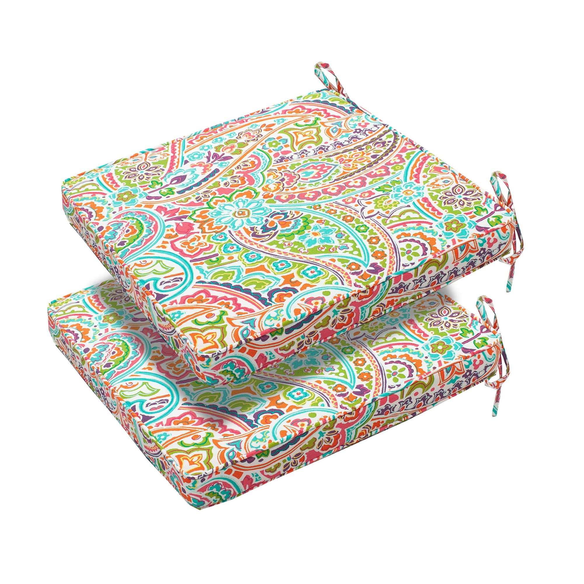 FUNHOME Patio Chair Cushions 18.5 x 18.5 x 2.5 Inch,Water-Resistant Outdoor Seat Cushions for Patio Furniture 2 Pack, Sqaure Chair Pads for Wicker Chair Seat, Melora Paisley