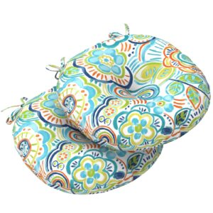 lvtxiii outdoor seat cushions all weather patio chair pads with ties, comfortable round bistro chair cushions for home office and patio garden furniture decoration 15”x15”x4”, set of 2, flower blue