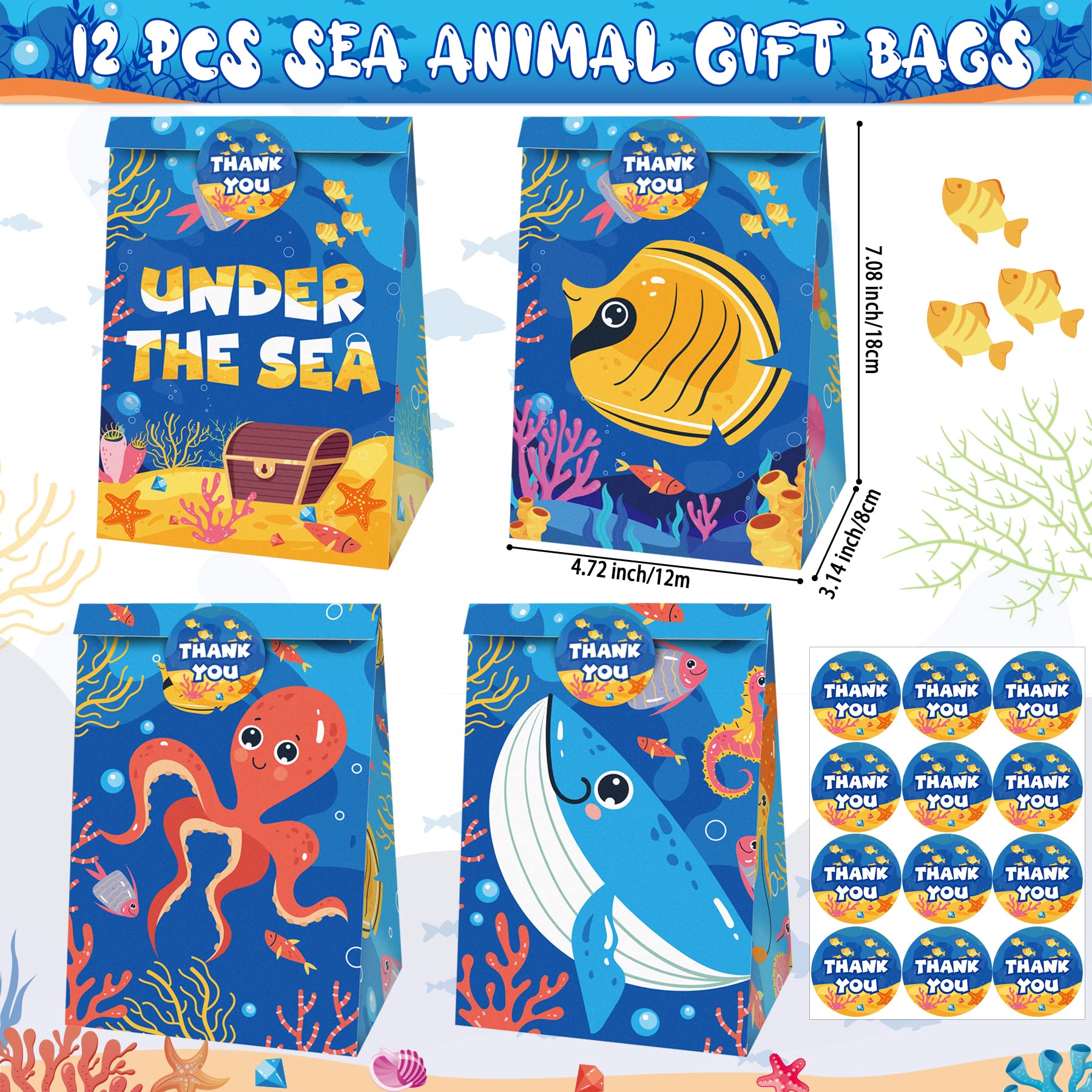 Under the Sea Party Favors 72 PCS Ocean Sea Animals Theme Slap Bracelets Squishy Toys DIY Stickers Temporary Tattoos Plastic Straws Gift Bags for Kids Birthday Party Baby Shower Goodie Bag Fillers