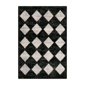 Lahome Moroccan Trellis Area Rug - 2x3 Printed Small Black Checkered Entryway Rug Non Slip Kitchen Mat, Stain Resistance Indoor Modern Floor Soft Throw Carpet for Front Door Bathroom Sink Bedroom