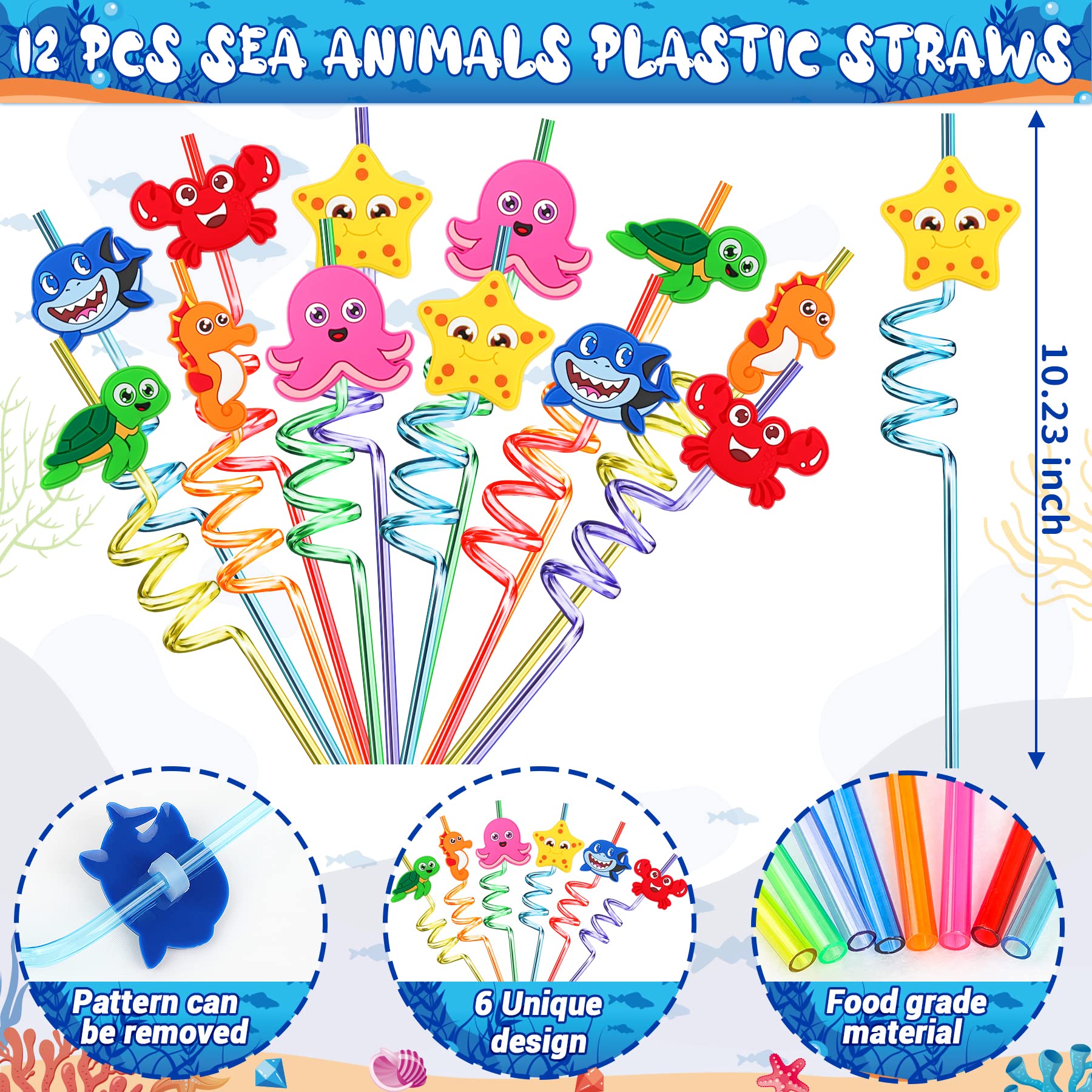 Under the Sea Party Favors 72 PCS Ocean Sea Animals Theme Slap Bracelets Squishy Toys DIY Stickers Temporary Tattoos Plastic Straws Gift Bags for Kids Birthday Party Baby Shower Goodie Bag Fillers