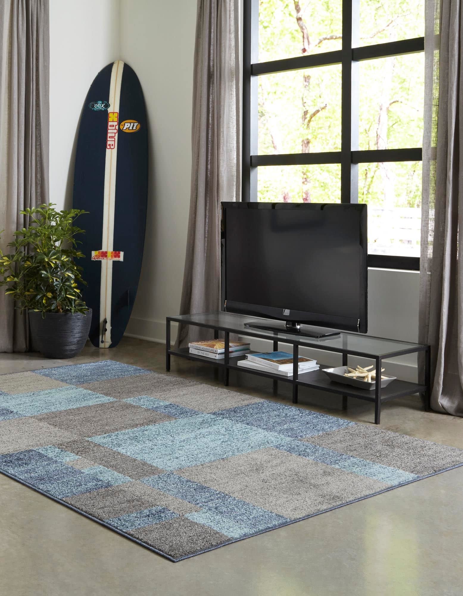 Rugs.com Equinox Collection Rug – 5' 3 x 8' Blue Gray Low Rug Perfect for Bedrooms, Dining Rooms, Living Rooms