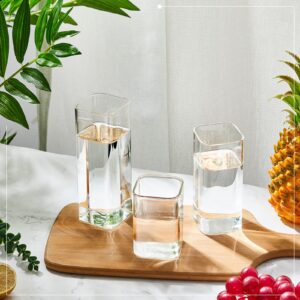 Set of 6 Square Drinking Glasses 8 oz 13 oz 17 oz Square Glass Cups Tumbler Clear Tall Cute Cocktail Glasses Thin Bar Glassware Highball Water Glasses for Iced Tea Juice Beer Coffee Mixed Drink