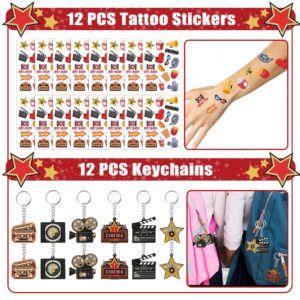 Movie Night Party Favors 72 PCS Movie Theater Slap Bracelets Temporary Tattoos DIY Stickers Keychains Plastic Straws Gift Bags for Kids Movie Night Carzy Birthday Party Gift Baby Shower Goodie Bag Fillers Movie Party Supplies