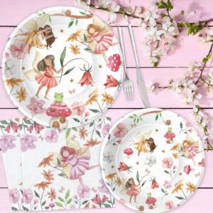 Xigejob Fairy Birthday Party Supplies - Fairy Party Decorations Dinnerware For Birthday & Baby Shower, Plate, Cup, Napkin, Flower Fairies Enchanted Forest Garden Theme Party Supplies | Serve 24