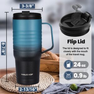 HAUSHOF 24 oz Travel Mug with Handle, Stainless Steel Vacuum Insulated Coffee Travel Mug, Double Wall Travel Mugs with Leakproof Lid, BPA Free