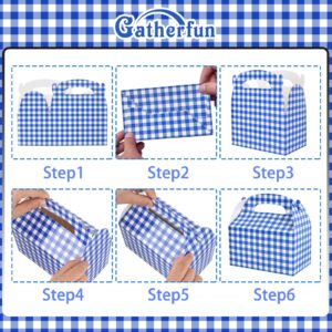 Blue and White Gingham Treat Boxes 24 Pieces Candy Gable Boxes Goodies Boxes Cardboard Present Boxes with Handles for Birthday Party Family Dinner Picnic Barbecue Father's Day Party