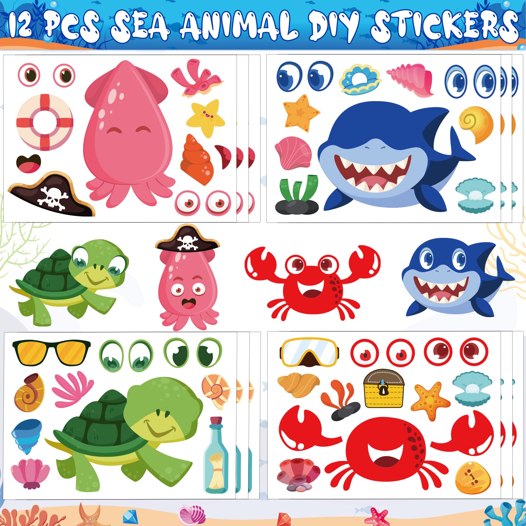 Under the Sea Party Favors 72 PCS Ocean Sea Animals Theme Slap Bracelets Squishy Toys DIY Stickers Temporary Tattoos Plastic Straws Gift Bags for Kids Birthday Party Baby Shower Goodie Bag Fillers