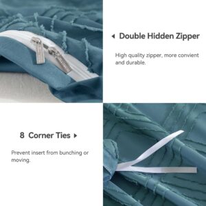 JELLYMONI Grayish Blue Duvet Cover Full Size - 3 PCS Microfiber Tufted Duvet Cover Set, Boho Textured Duvet Cover Jacquard Rhombus Geometric Pattern Duvet Cover with Corner Ties & Zipper Closure