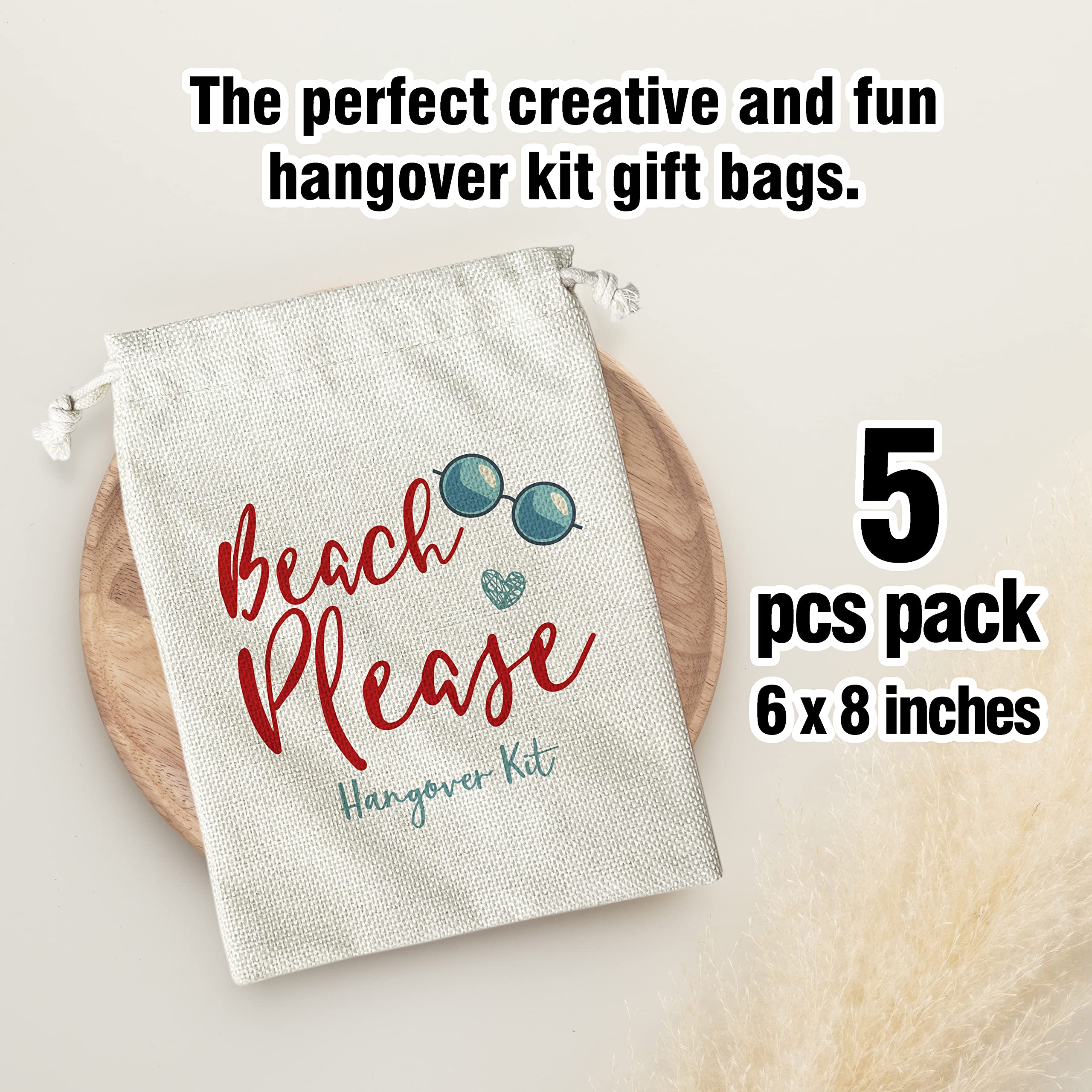 Hangover Kit Bags, With Drawstring Gift Bag, for Bridal Shower, Wedding, Travel, Bachelorette Party Survival Recovery Kit Bag, Decorations, Supplies (6"X 8") 5 Pcs -kit071