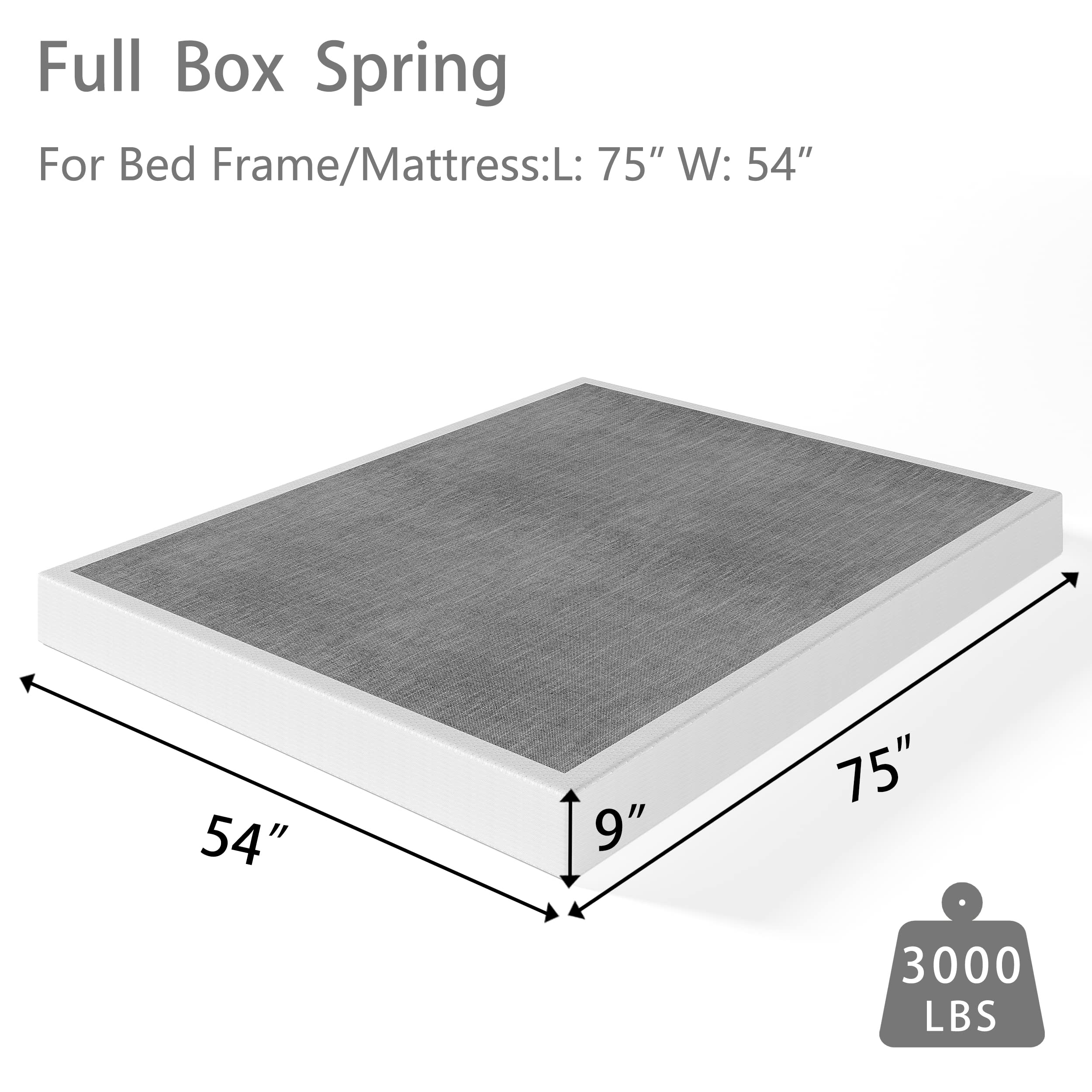 Aardhen 9 Inch High Profile Full Box Spring Strong Metal Frame Mattress Foundation, Quiet Noise-Free,Easy Assembly, 3000lbs Max Weight Capacity