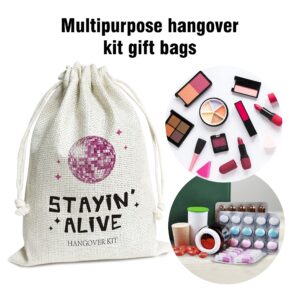 Hangover Kit Bags, Stayin' Alive With Drawstring Gift Bag, for Bridal Shower, Wedding, Travel, Bachelorette Party Survival Recovery Kit Bag, Decorations, Supplies (6"X 8") 5 Pcs -kit022