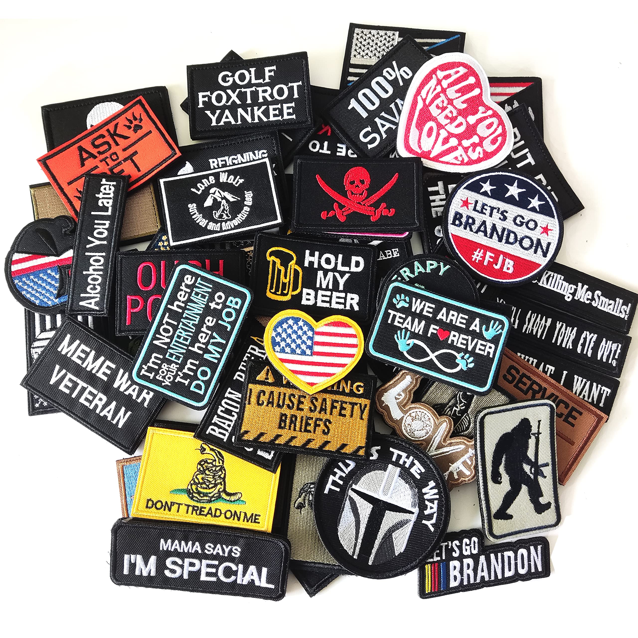 TXSN 12PCS Random Tactical Morale Patches Bundle, Full Embroidery Loop and Hook Fasten Patches Set for Caps, Bags, Backpacks, Harness, Vest, Military Uniforms,Tactical Gears Etc