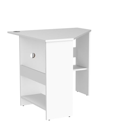 IFANNY Corner Computer Desk, 90 Degrees Triangle Desk w/Shelves & CPU Stand, Compact Corner Vanity Makeup Desk with Storage, Corner Desks for Small Spaces (White)