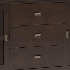 SIMPLIHOME Artisan SOLID WOOD 60 Inch Wide Contemporary Large Sideboard Buffet in Dark Chestnut Brown, For the Dining Room and Kitchen