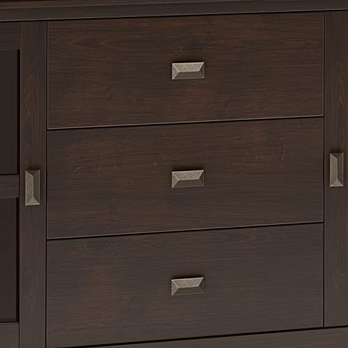 SIMPLIHOME Artisan SOLID WOOD 60 Inch Wide Contemporary Large Sideboard Buffet in Dark Chestnut Brown, For the Dining Room and Kitchen