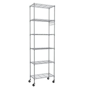 himimi heavy duty 6-tier wire shelving unit with wheels - durable metal storage rack for garage, kitchen, office, and pantry - easy assembly, rolling steel shelves, silver