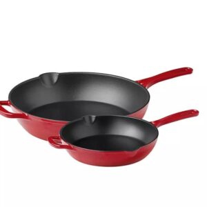 Member's Mark 2-Piece Enamel Cast Iron Skillet Set, Red