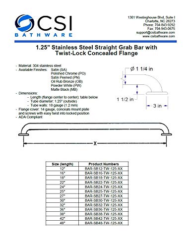 CSI Bathware Straight Grab Bar Bath, 24",1.25" Diameter Oil Rubbed Bronze