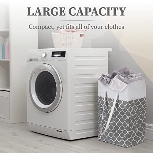 BROOKSTONE, Large Laundry Hamper with Handles, Perfectly Sized for Everyday Use, Foldable Travel Laundry Bag for Dirty Clothes, Laundry Basket for Dorms and Bedrooms Gray/White