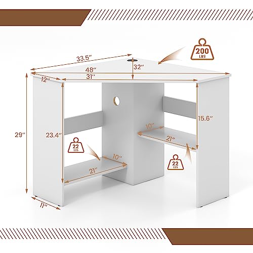 IFANNY Corner Computer Desk, 90 Degrees Triangle Desk w/Shelves & CPU Stand, Compact Corner Vanity Makeup Desk with Storage, Corner Desks for Small Spaces (White)