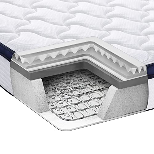 FLEXPEDIC Deep Sleep 8 Inch Mattress Full Size in a Box, Cloud Euro Top Soft Hybrid Mattress, Memory Foam Pocket Innerspring Mattresses, CertiPUR-US Certified