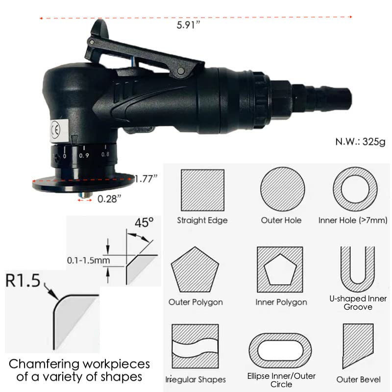 Mini Chamfering Tool 45 Degree Handheld Metal Deburring Trimming Chamfering Machine Pneumatic Beveling Machine, Light Linear Air Chamfer Tool Arc Edge Beveler with Precision Blade Inserts