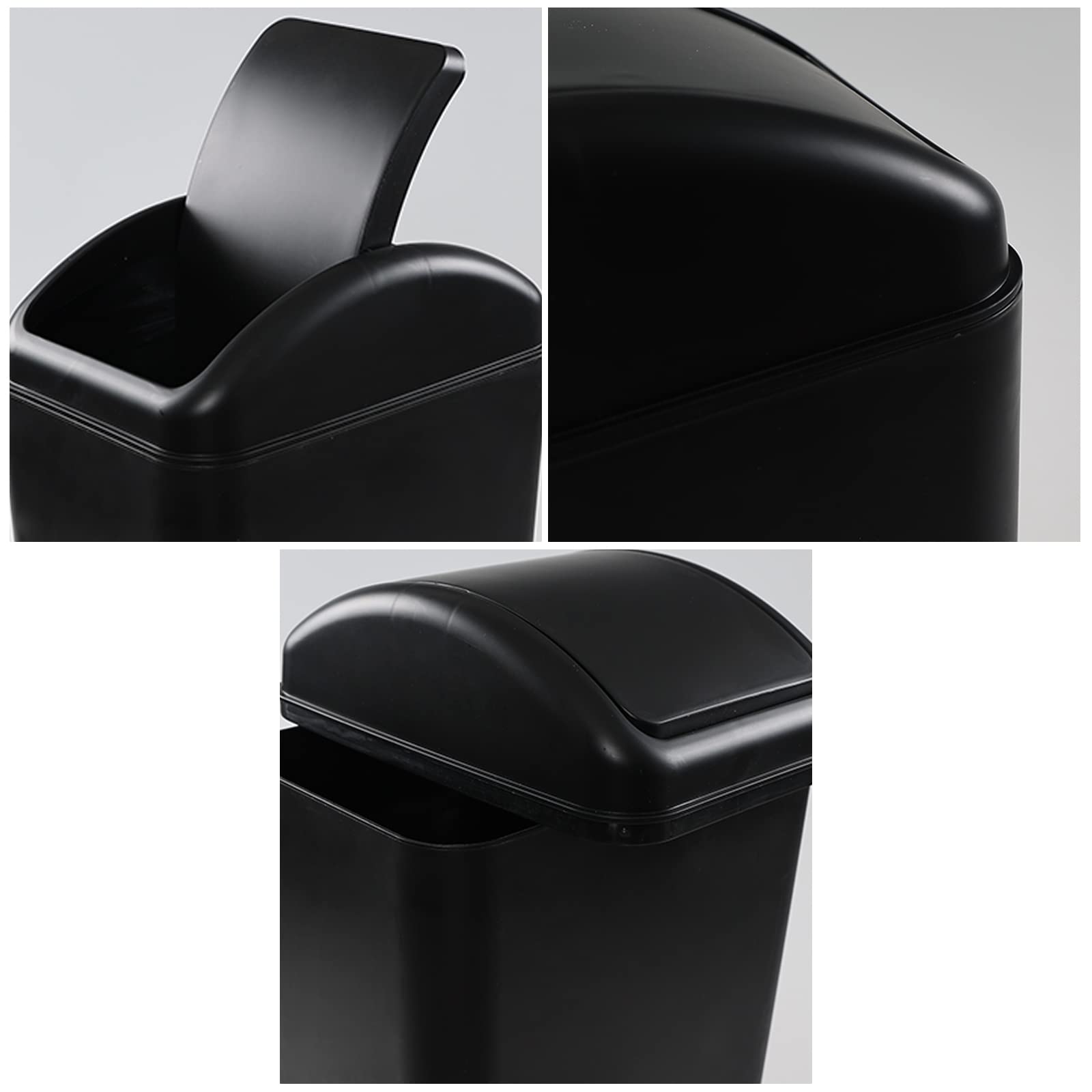 Leendines 14 Liter Plastic Trash Can, Garbage Bin with Swing Lid (Black)