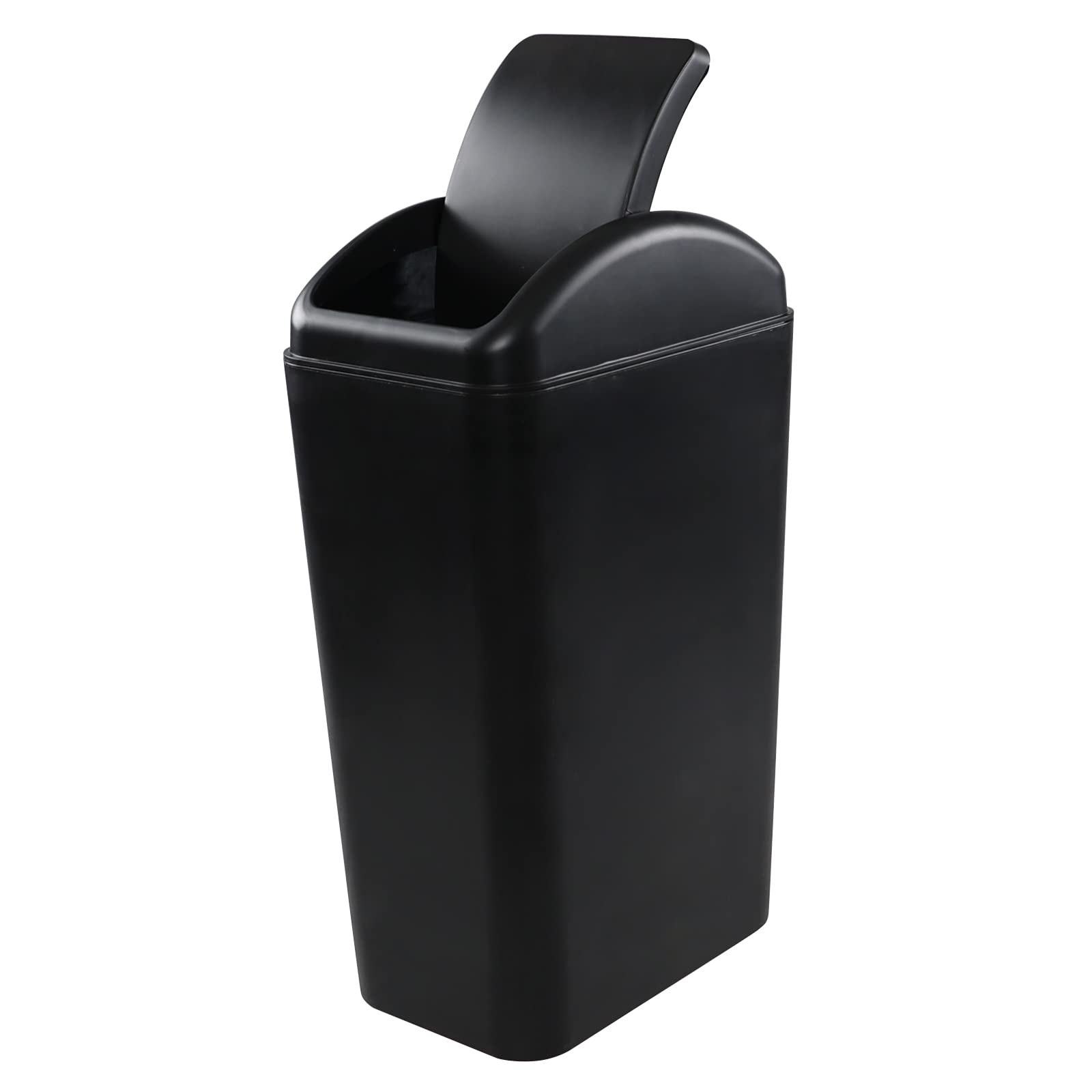 Leendines 14 Liter Plastic Trash Can, Garbage Bin with Swing Lid (Black)