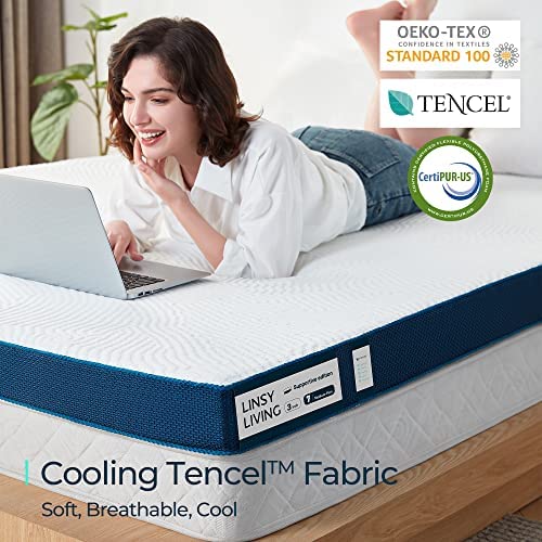 LINSY LIVING Firm King Mattress Topper, Gel-Infused Memory Foam for Pressure Relief, Removable and Washable Tencel™ Cover, CertiPUR-US Certified, Oeko-TEX, 3 Inces