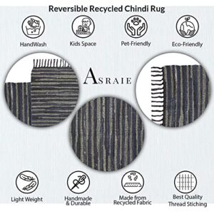 Asraie Eco Friendly Hand Woven & Reversible Cotton Chindi Rag Rug 100% Recycled Cotton Area Rug for Living Room Kitchen Entryway 2x3' (Black Multi)