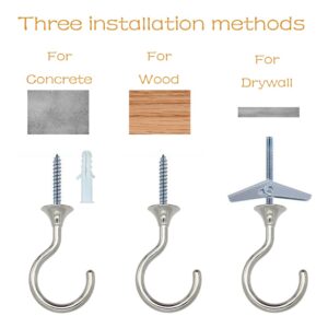 Lizntiate 4 Sets Ceiling Hook Large Swag Heavy Duty Swag Hook with Hardware for Hanging Plants Ceiling Easy Installation Cavity Wall Dry Wall Indoor & Outdoor (4 Sets Silver)