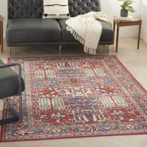 Nourison Fulton Vintage Red 5' x 7' Area Rug, Easy-Cleaning, Non Shedding, Bed Room, Living Room, Dining Room, Kitchen (5x7)