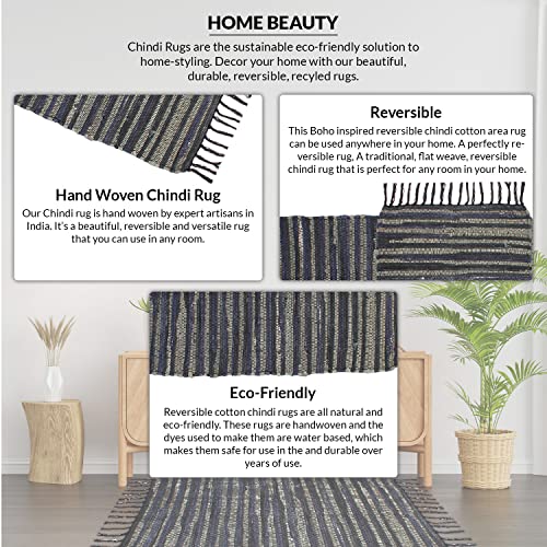 Asraie Eco Friendly Hand Woven & Reversible Cotton Chindi Rag Rug 100% Recycled Cotton Area Rug for Living Room Kitchen Entryway 2x3' (Black Multi)