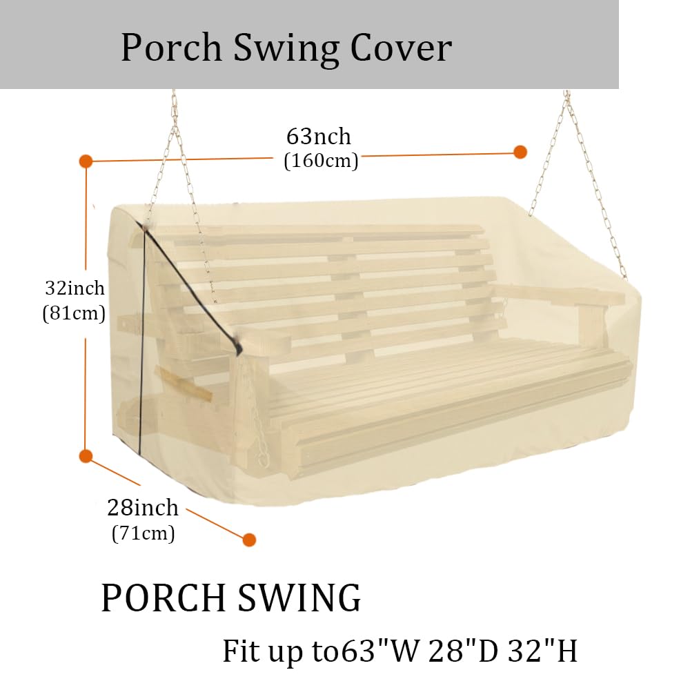 Porch Swing Cover 63 Inch Water-Resistant 600D Oxford Hanging Outdoor Swing Cover All Weather Protected Swing Covers for Outdoor Furniture