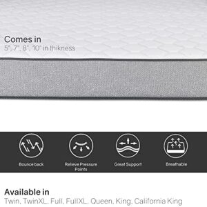 Wayton, 5/7/8/10 Inch Medium Firm High Density Foam Mattress, Comfortable Mattress for Cooler Sleep Supportive & Pressure Relief, Queen, White