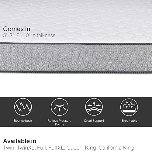 Wayton, 5/7/8/10 Inch Medium Firm High Density Foam Mattress, Comfortable Mattress for Cooler Sleep Supportive & Pressure Relief, Queen, White