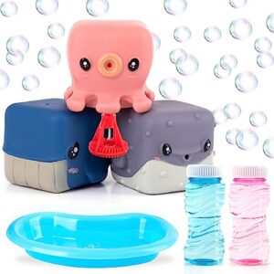 artcreativity bubble blowing animals for kids - set of 3 - animal bubble toys with 2 bottles of bubble solution and dipping tray - aquatic party favors for kids - under the sea party supplies