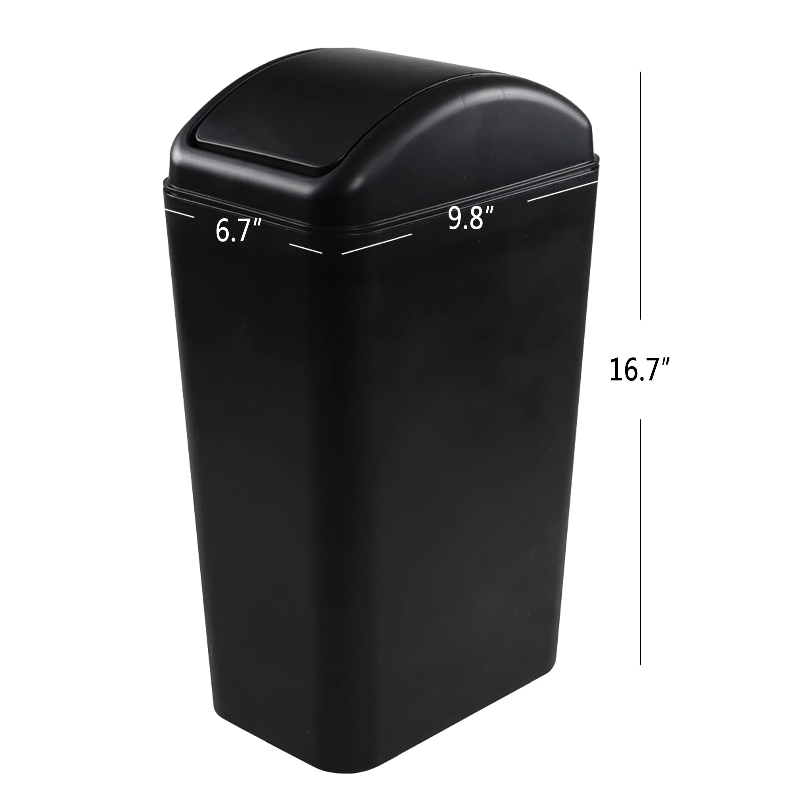 Joyeen Plastic Waste Bin with Swing Lid, 14 Liter Garbage Can, 1 Pack (Black)