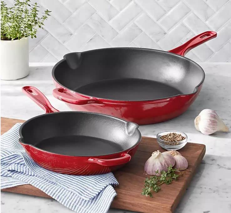 Member's Mark 2-Piece Enamel Cast Iron Skillet Set, Red