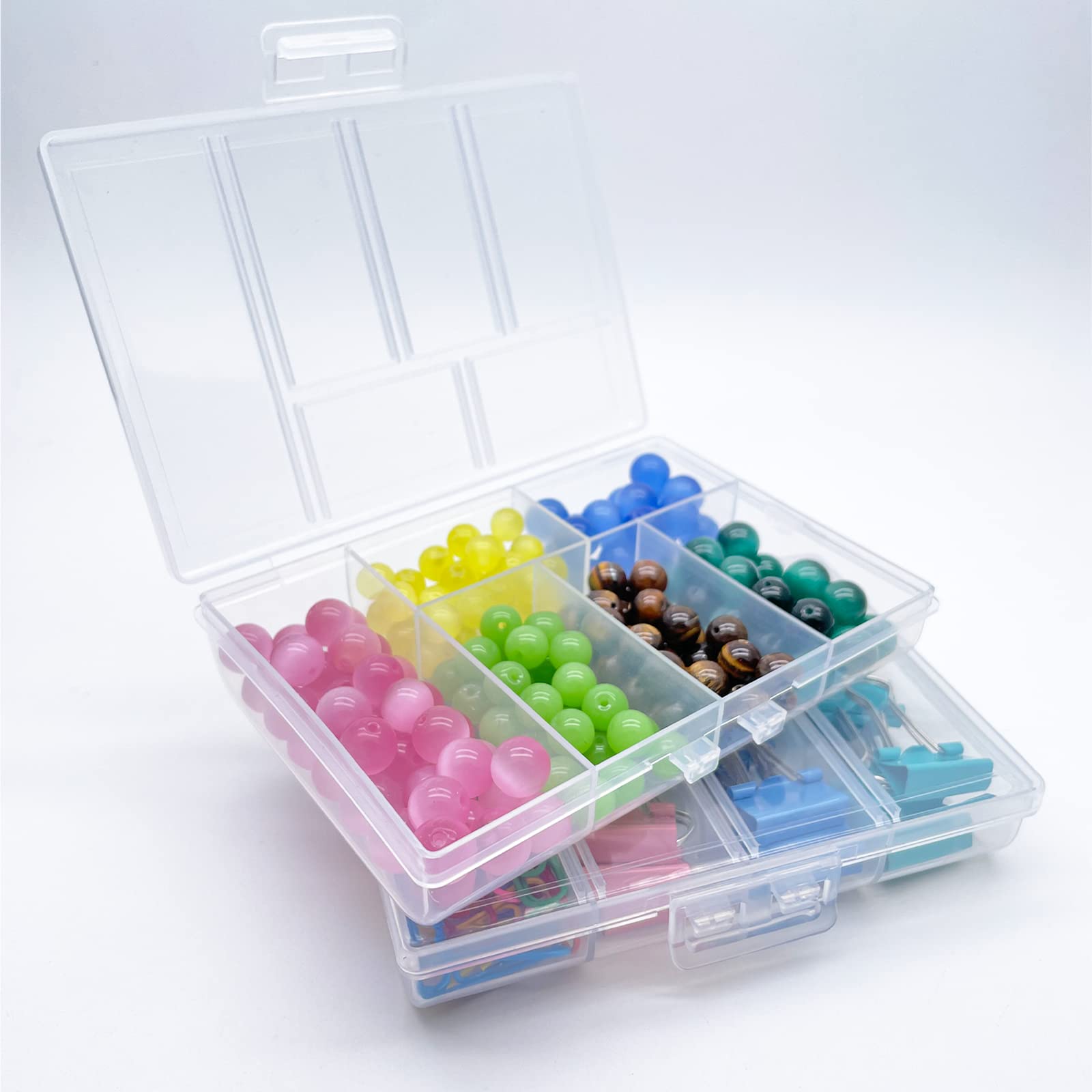 TeTeBak Plastic Organizer Box with Dividers - 2 PCS Small Plastic Container with Compartments, 6 Compartment Storage Box, Plastic Travel Organizer Box, Craft Storage Box, Jewlwey Organizer Container