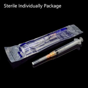 Disposable 1ml Syringe with 25Ga 1 Inch Needle, Individual Package Pack of 100 .Suitable for Refilling Liquid, Inks and Industry