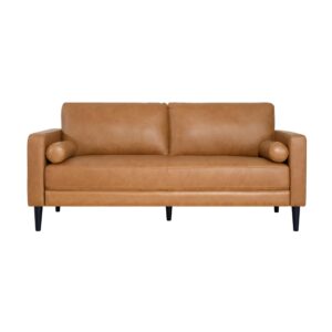 Naomi Home Marisa Genuine Leather Couch - Revel in Exquisite Leather Couch Opulence - Unparalleled Luxury Mid-Century Leather Couch – The Embodiment of Cozy Lounging and Contemporary Design, Tan