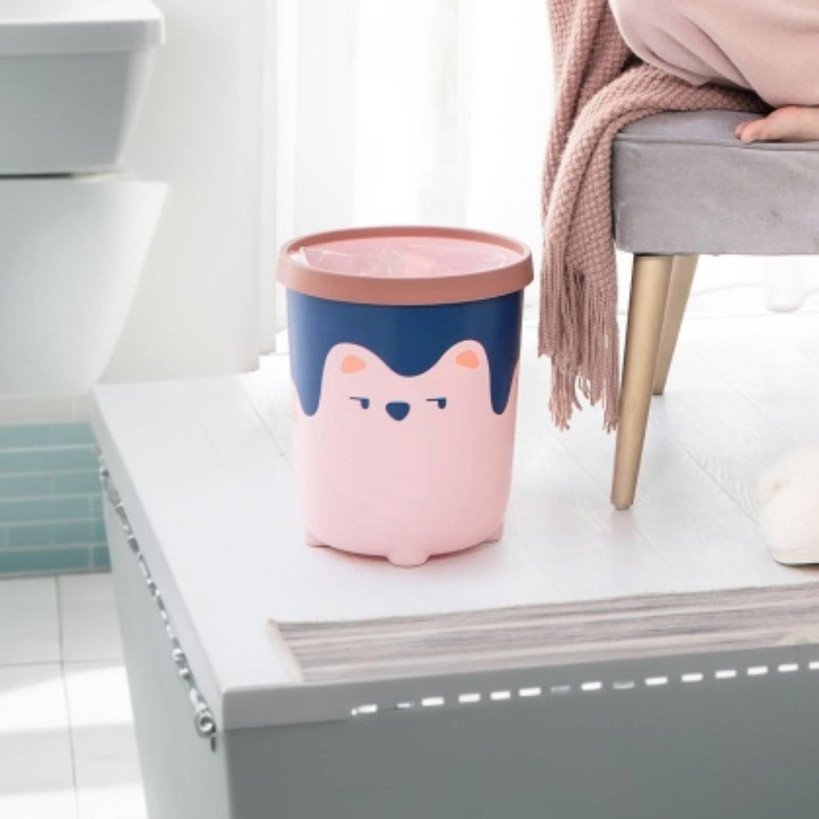 HERCHR Cute Animal Shape Trash Cans, Recycle Trash Can Wastebasket Garbage Container Bin Large Capacity Cute Bear Garbage Can for Bathrooms, Kitchen, Bedroom, Home Office(L-Pink)