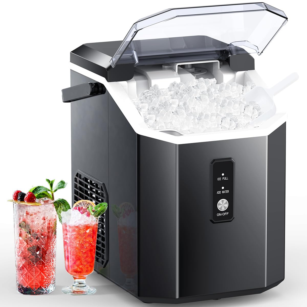 COWSAR Nugget Ice Maker Countertop, Chewable Nugget Ice Cubes Machine, Quick Ice Making 34Lbs/Day, Self-Cleaning, Portable Ice Machine for Home Kitchen Office Party